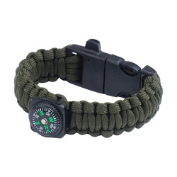 101 Inc. - Survival Bracelet with Compass, Whistle and Flint - 8" - Green OD - JYFPB03