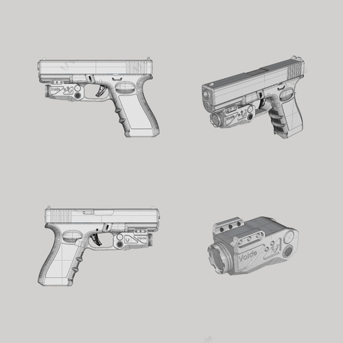 Vaide - Tactical LED Flashlight Weapon Mounted with Laser Compact Scrapper Combo - 500 lumens - Black - VAPLL-R01