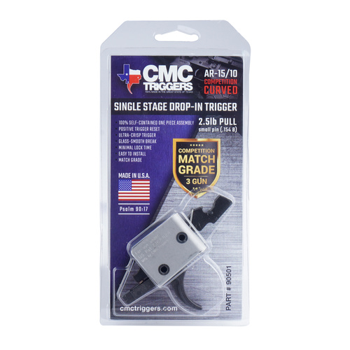 CMC Triggers - Drop-in Trigger for AR15/AR10 Small Pin Competition - Single Stage - Curved - 2.5 lb - 90501