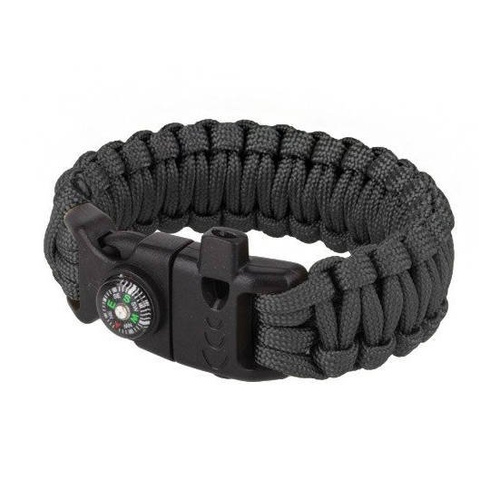 101 Inc. - Survival Bracelet with Flint, Whistle and Compass - 8" - Black - JYFPB04-BLK