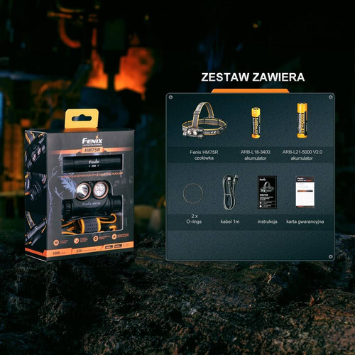 Fenix - LED Flashlight / Headlamp HM75R - 1600 lumens - 5000 mAh - USB-C - Black / Yellow - 039-600