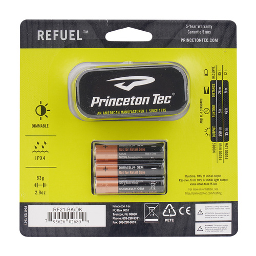 Princeton Tec - Headlamp Flashlight Refuel - 250 lm - Black - RF21-BK/DK