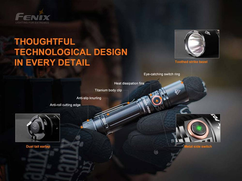 Fenix - Tactical LED Flashlight Rechargeable - 1700 Lumens - 2600 mAh - Black - PD35 V3.0