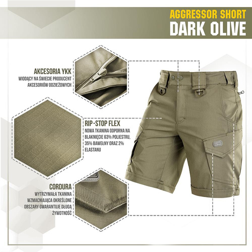 M-Tac - Aggressor Tactical Shorts - Polycotton - Rip-Stop - Dark Olive - 20018048