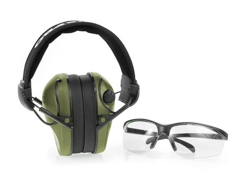 RealHunter - Set of Active PRO Hearing Protectors & Protective Glasses - Olive Green