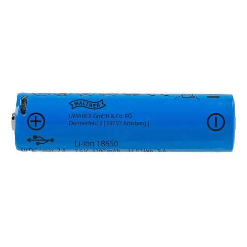 Walther - ICR 18650 Rechargeable Battery - 3.7 V - USB - 3200 mAh - 3.7133
