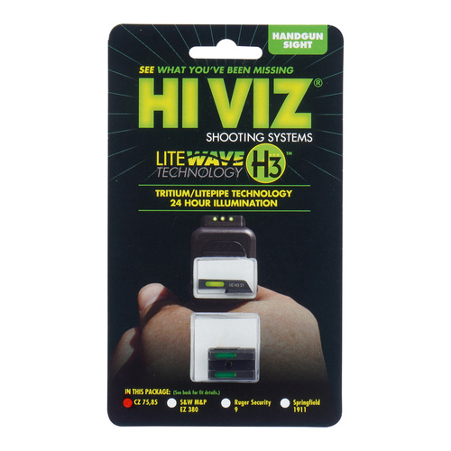 Hiviz - LiteWave H3 Tritium/Litepipe Pistol Sights - CZ 75 / 85 - Green - White Outline - CZN321