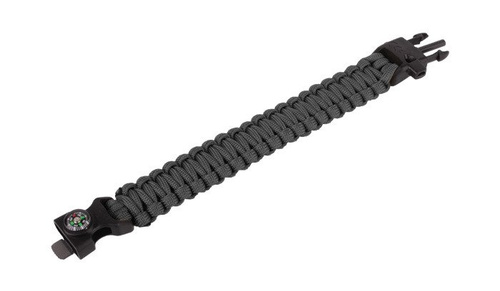 101 Inc. - Survival Bracelet with Flint, Whistle and Compass - 8" - Black - JYFPB04-BLK