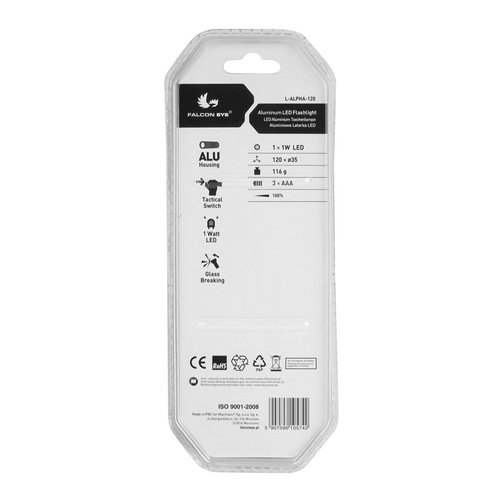 Falcon Eye - Handheld Flashlight Alpha - 120 lm - Black - L-ALPHA-120