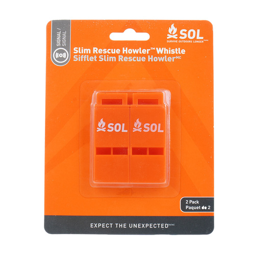 SOL - Emergency Whistle Slim Rescue Howler - 100 dB - Orange - 2 pcs - 0140-0010