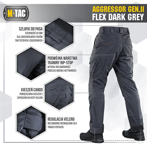 M-Tac - Tactical Pants Aggressor Gen.II Flex - Ripstop - Dark Grey - 20058012