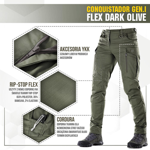 M-Tac - Tactical Pants Conquistador Gen. I Flex - Ripstop - Army Olive - 20059062