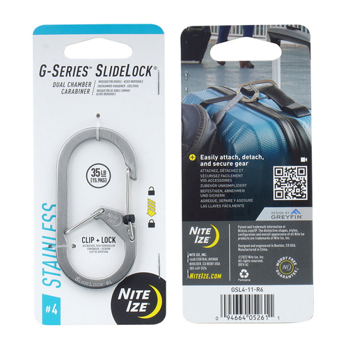 Nite Ize - G-Series SlideLock #4 Dual Chamber Carabiner - Stainless Steel - Silver - GSL4-11-R6