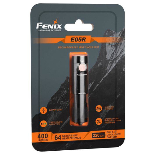 Fenix - Rechargeable LED Keychain Flashlight E05R - 600 lumens - Black - 039-493