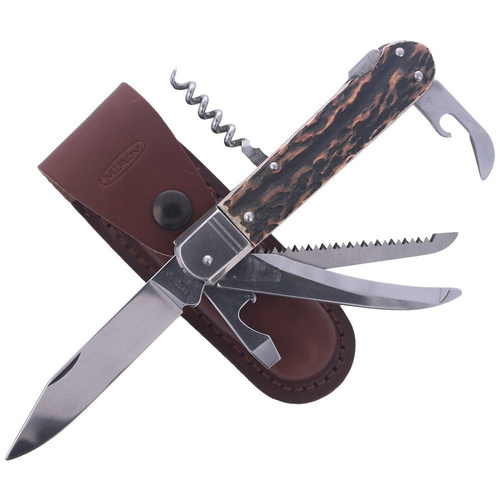 Mikov s.r.o. - Hunting Knife Mikov Fixir Imit. Dear Stag - 6 Blades - Leather Holster - Brown - 232-XH-6V KP