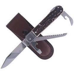 Mikov s.r.o. - Hunting Knife Mikov Fixir Imit. Dear Stag - 4 Blades - Leather Holster - Brown - 232-XH-4 KP