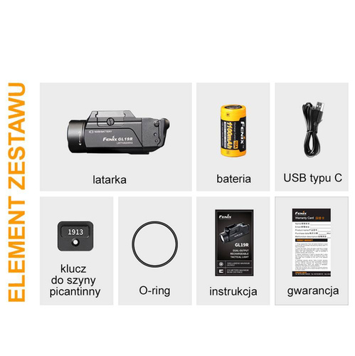 Fenix - LED tactical flashlight for small arms - 1200 lumens - Picatinny - 1100 mAh - GL19R.