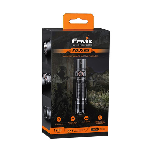 Fenix - Tactical LED Flashlight Rechargeable - 1700 Lumens - 2600 mAh - Black - PD35 V3.0