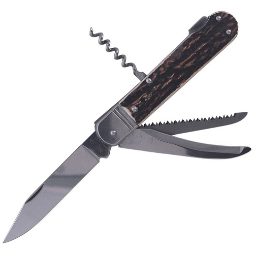 Mikov s.r.o. - Hunting Knife Mikov Fixir Imit. Dear Stag - 4 Blades - Leather Holster - Brown - 232-XH-4V KP