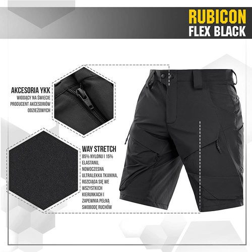M-Tac - Tactical Shorts Rubicon Flex - 4-Way Stretch - YKK - Black - 20070002