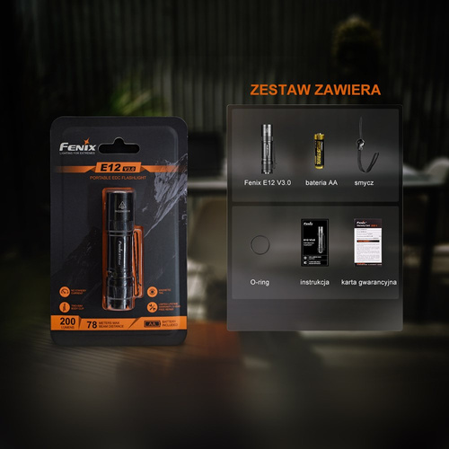 Fenix - LED Flashlight E12 - 200 lm - Black - E12 V3.0