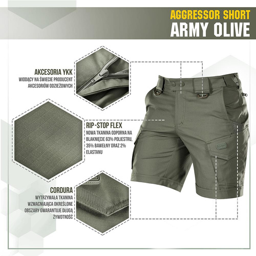 M-Tac - Aggressor Tactical Shorts - Polycotton - Rip-Stop - Army Olive - 20018062