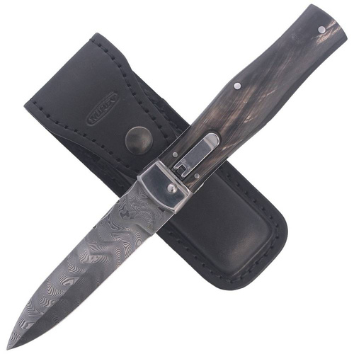 Mikov - Spring Knife Predator Damascus Wildcat Buffalo Horn 241-DR-1/KP - PMC 27 - Black - 129627