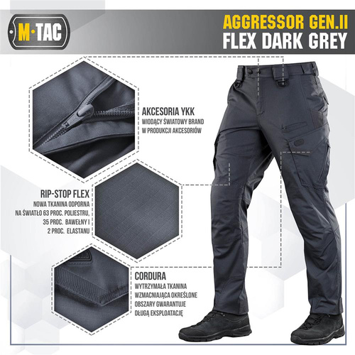 M-Tac - Tactical Pants Aggressor Gen.II Flex - Ripstop - Dark Grey - 20058012
