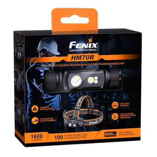 Fenix - LED Headlamp with 5000 mAh Rechargeable Battery - 1600 Lumen - HM70R