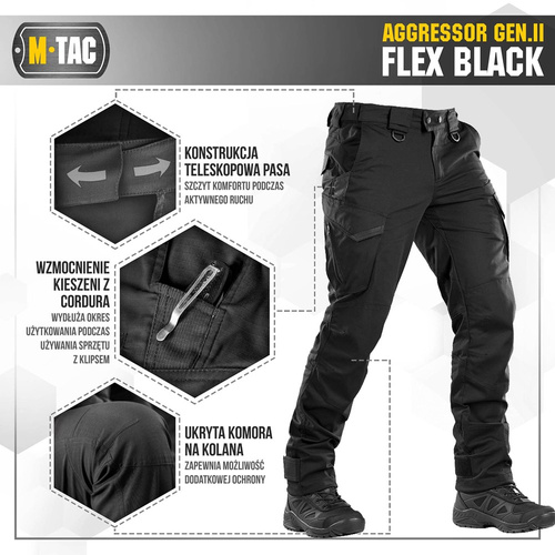 M-Tac - Tactical Pants Aggressor Gen.II Flex - Ripstop - Black - 20058002