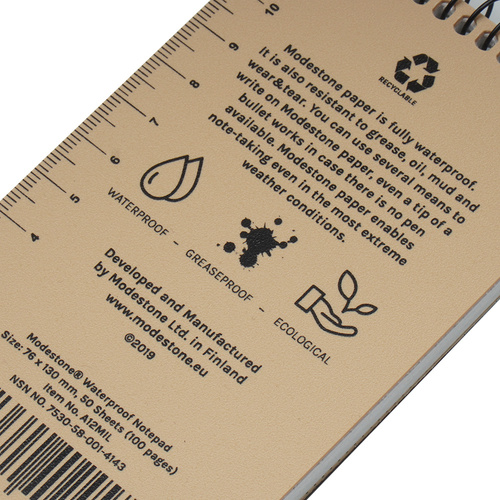 Modestone - Waterproof Notebook - 76 x 130 mm - 50 Sheets - Tan - A12MIL