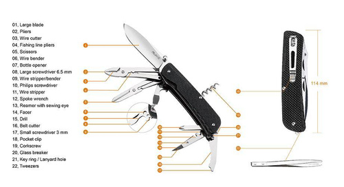 Ruike - Multifunctional Pocket Knife LD41-B - 18 Tools - Black - 340-017