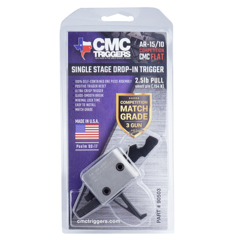 CMC Triggers - Drop-in Trigger for AR15/AR10 Small Pin Competition - Single Stage - Flat - 2.5 lb - 90503