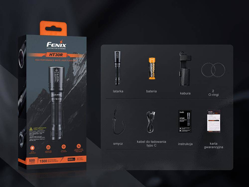 Fenix - Laser Flashlight HT30R - 500 lm - Black - HT30R