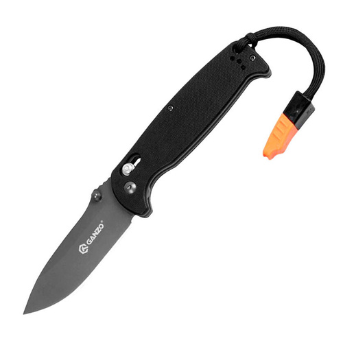 Ganzo - G7413 EDC Folding Knife with Whistle - G-Lock - Black - G7413-BK-WS