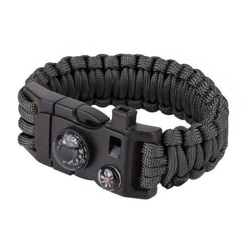 101 Inc. - Paracord survival bracelet with compass, thermometer, whistle and firestarter - 9" - Black - JYFPB02