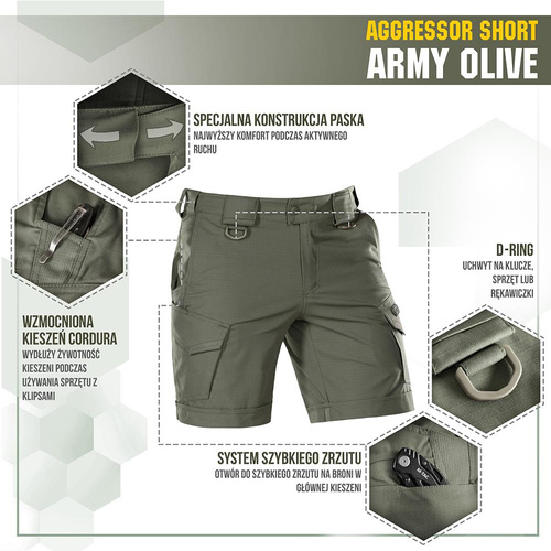 M-Tac - Aggressor Tactical Shorts - Polycotton - Rip-Stop - Army Olive - 20018062