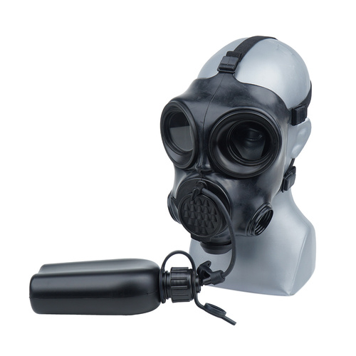 Military gas mask OM-90 with a water bottle
